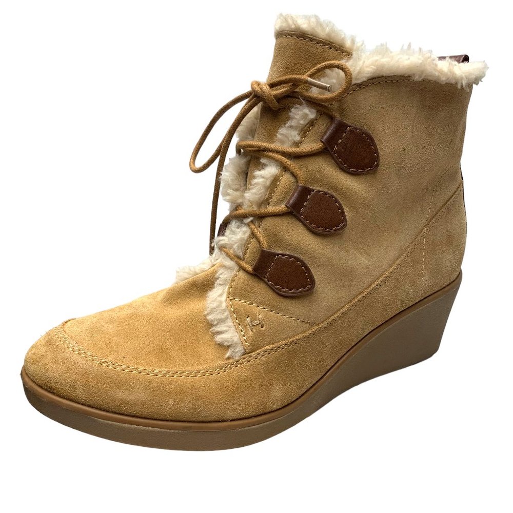 TOMMY HILFIGER Tan Suede Wedge Lace‎ up Boots